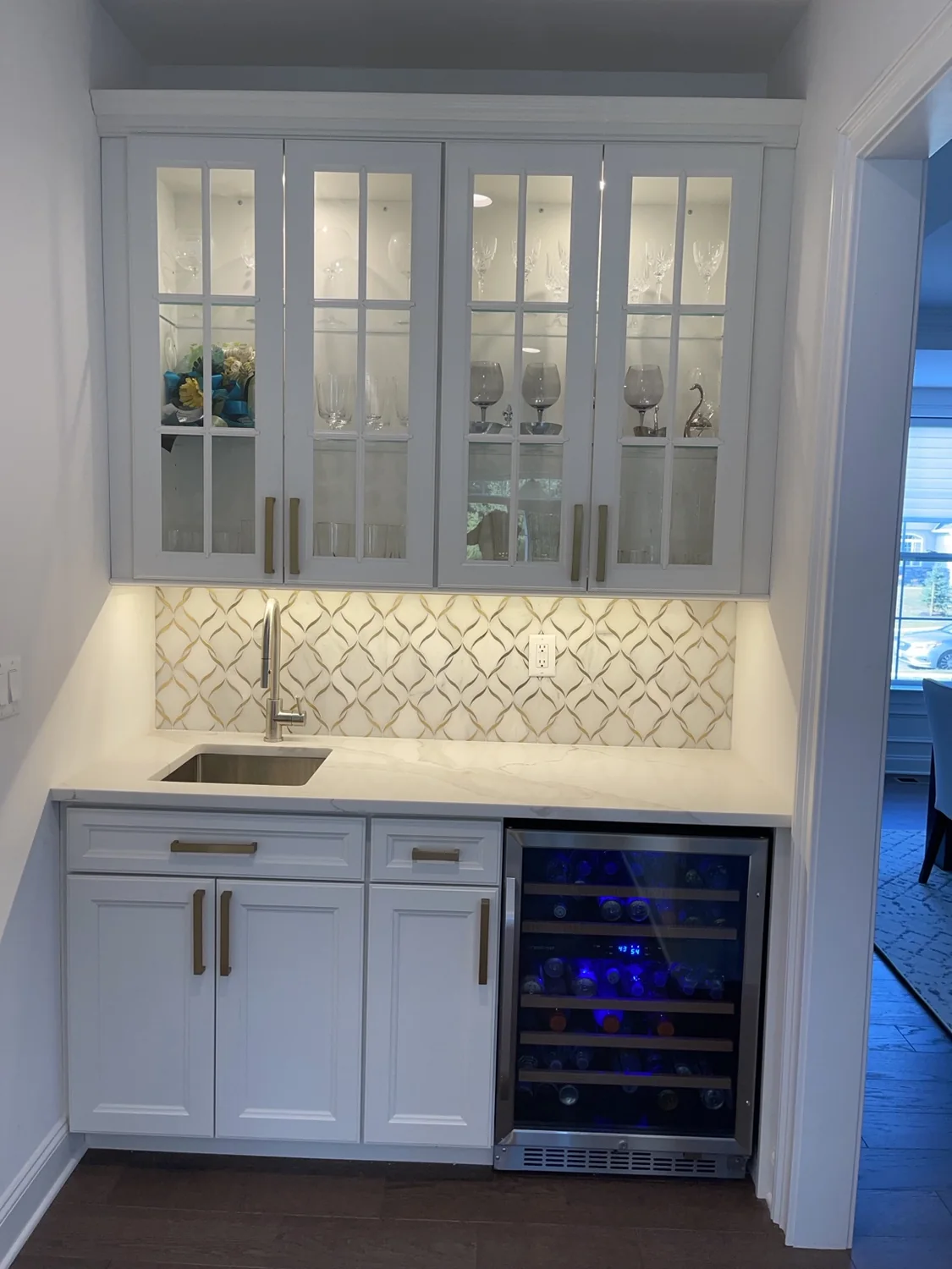 Built-in wet bar with wine cooler